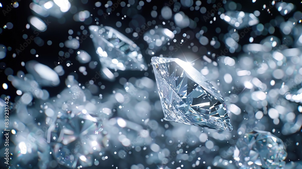 Scattered white diamonds and crystals falling from above, very shiny Scattered white diamonds and crystals falling from above, very shiny