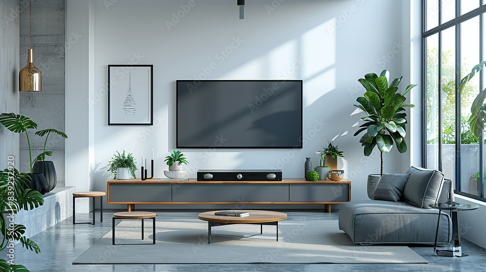A modern credenza with a sleek design, providing additional storage and surface space for decorative items and media equipment. Flat color illustration, shiny, Minimal and Simple, A modern credenza with a sleek design, providing additional storage and surface space for decorative items and media equipment. Flat color illustration, shiny, Minimal and Simple,