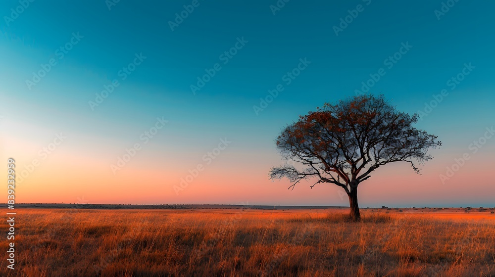 A lone tree stands tall in the middle of an open field, its branches reaching out towards the clear blue sky above it.This scene captures nature's beauty and tranquility in all their glory. A lone tree stands tall in the middle of an open field, its branches reaching out towards the clear blue sky above it.This scene captures nature's beauty and tranquility in all their glory.