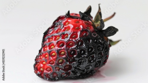 burnt strawberry Isolated on white background. concept of food waste for designer.