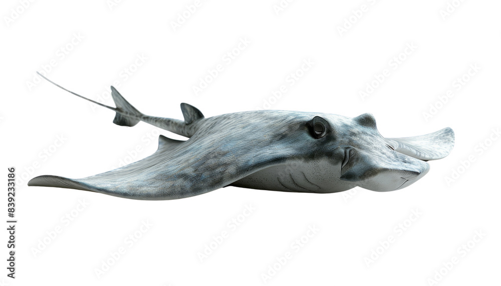 Fototapeta premium A majestic blue manta ray glides gracefully underwater, showcasing its elegant wings and streamlined body, isolated on transparent background