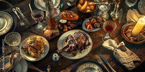 Rustic Feast with Wine and Gourmet Food