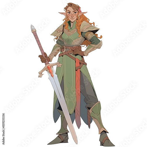 An illustration of a woman with long ears holding a long sword