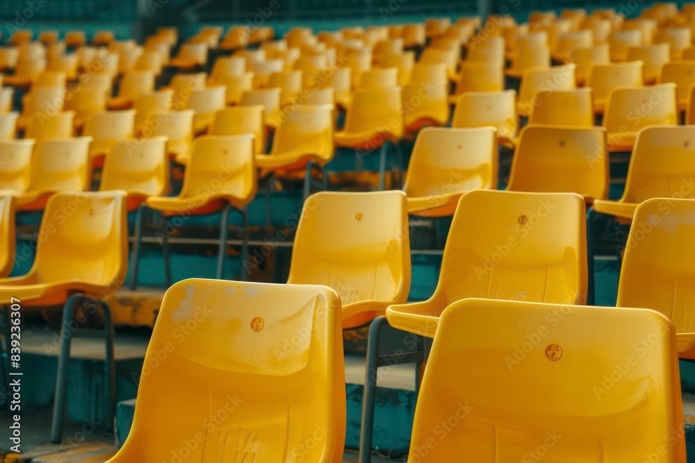 Fototapeta premium Empty Yellow Stadium Seats - AI Generated