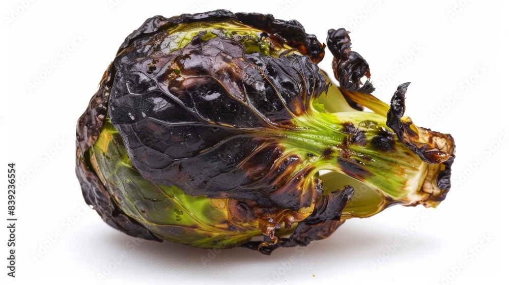 Obraz premium charred brussels sprout Isolated on white background. concept of food waste for designer.
