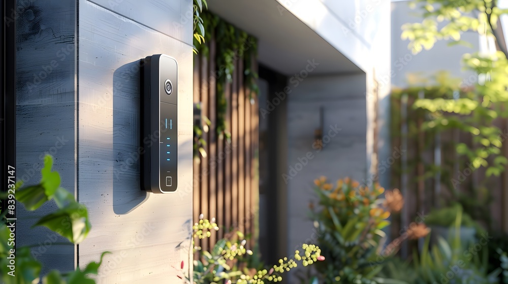 A sleek and modern smart doorbell with camera, mounted on the exterior wall of an urban home in Sydney Australia, showcasing advanced security features like advanced AI facial recognition. A sleek and modern smart doorbell with camera, mounted on the exterior wall of an urban home in Sydney Australia, showcasing advanced security features like advanced AI facial recognition.