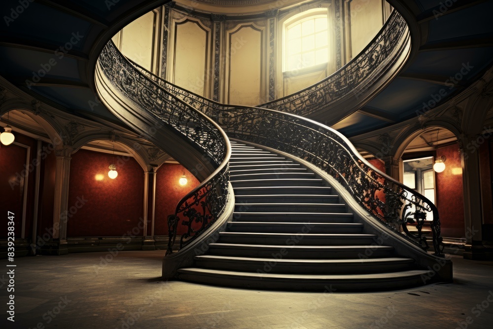 Obraz premium Sturdy Wood staircase house. Cozy abstract. Generate Ai