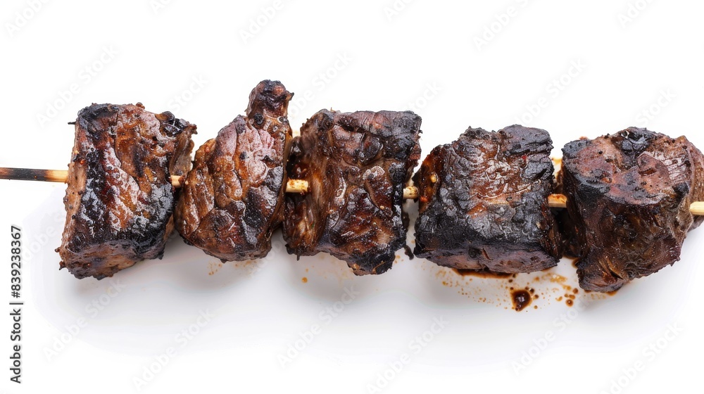 charred kebab isolated on white background, food concept for designer charred kebab isolated on white background, food concept for designer