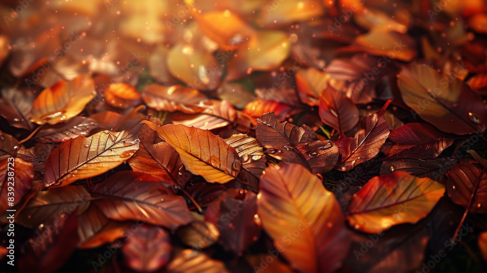 A cozy autumn background with fallen leaves in warm colors and a soft, golden light, perfect for seasonal themes A cozy autumn background with fallen leaves in warm colors and a soft, golden light, perfect for seasonal themes