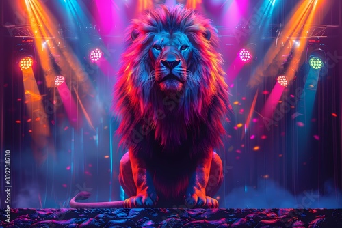 illustration of a lion on stage with spotlights photo