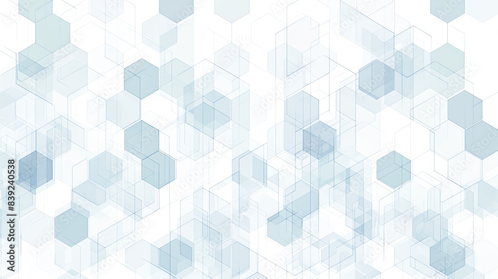 Fototapeta premium Abstract geometric background with transparent hexagons in shades of blue and white. Perfect for technology, science, and futuristic designs.