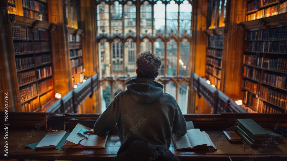 Cinematic, The Bodleian Library (Oxford, England), man studying motion blur, Extreme high-angle shot, 5th century BCE, Canon U SC300 mark III, afternoon,, evening night, rainy, Cinematic, The Bodleian Library (Oxford, England), man studying motion blur, Extreme high-angle shot, 5th century BCE, Canon U SC300 mark III, afternoon,, evening night, rainy,