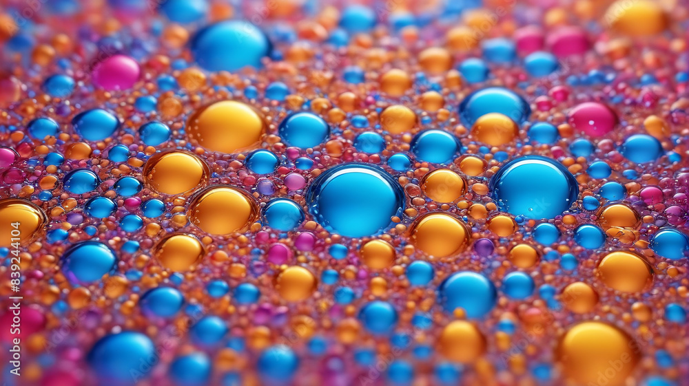 Chromatic Bubble Bliss: Enchanting Background Filled with a Kaleidoscope of Small Bubbles in Vivid Hues, Generative AI Chromatic Bubble Bliss: Enchanting Background Filled with a Kaleidoscope of Small Bubbles in Vivid Hues, Generative AI