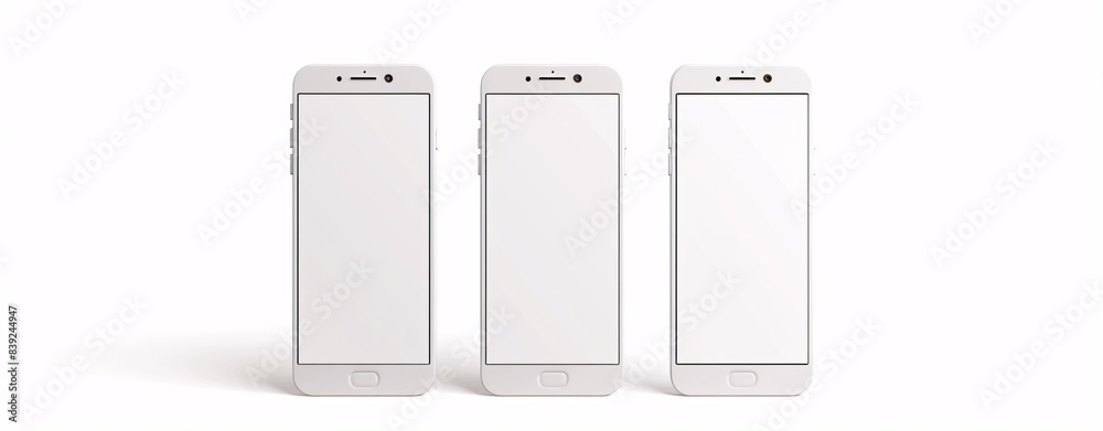 Minimalist 3D Vector Mockups of White Smartphones on Ground. Minimalist 3D Vector Mockups of White Smartphones on Ground.
