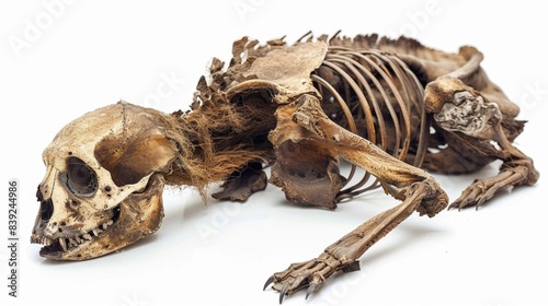 defunct mammal bone isolated on white background, life less object concept for designer 