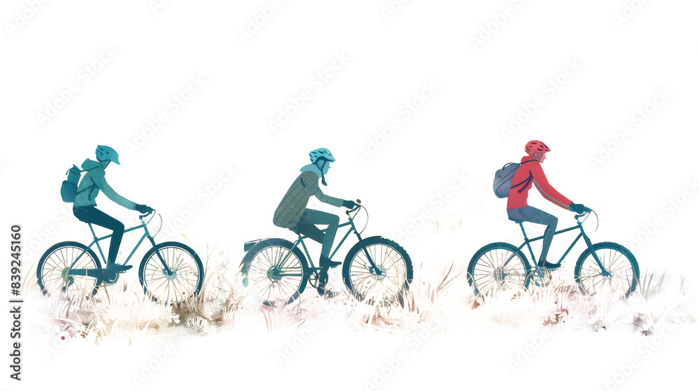 Fototapeta premium People riding bicycles cut out on .PNG transparent background