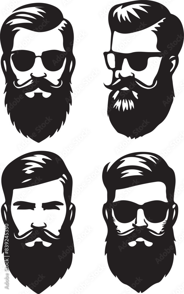Set of man hair icon for barbershop Vector illustration Silhouette white background.	 