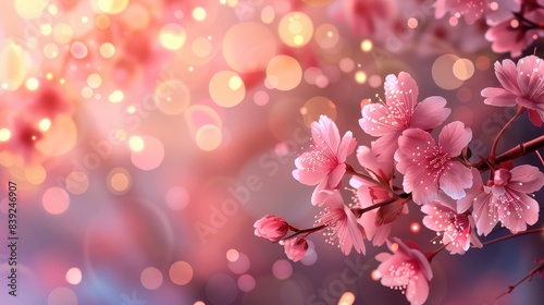 Beautiful Cherry Blossom with Bokeh Lights Background