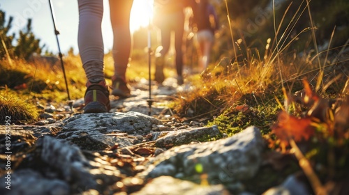 Couple in light activity as individuals or in pairs ie hiking, Nordic Walking or outdoor activities, nature, lifestyle, trek, hiking, forest, woman, active, outdoors, adventure photo