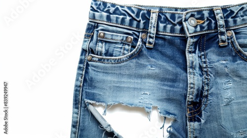 ripped jeans Isolated on white background. concept of material work for designer