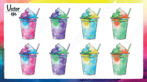set of colorful watercolor summer slushies, cut out