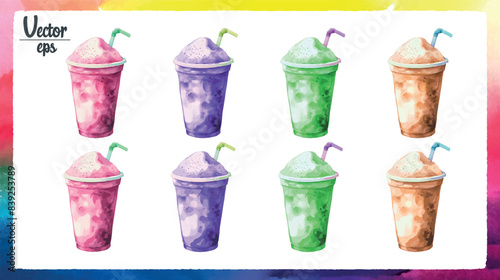 set of colorful watercolor summer slushies, cut out