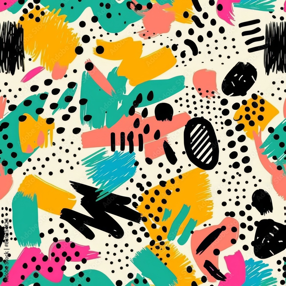 Vibrant Abstract Pattern with Colorful Brush Strokes and Dots Vibrant Abstract Pattern with Colorful Brush Strokes and Dots