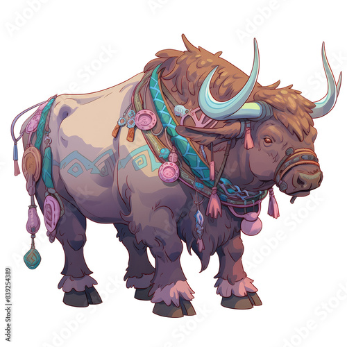 An illustration of a bull with round pink accessories