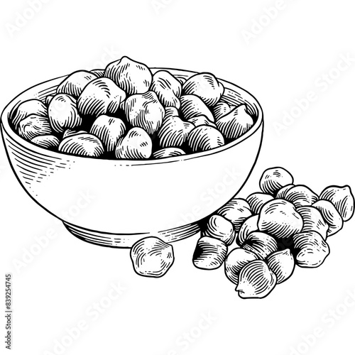 Hand drawn Bowl of Chickpeas Sketch Illustration