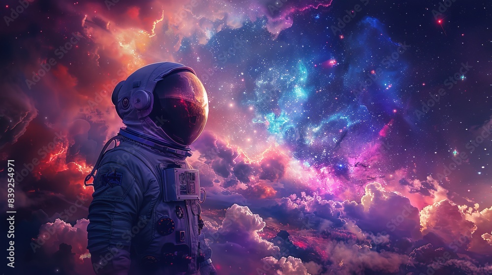 Astronaut in space with stars, a galaxy, a purple and blue nebula, and galaxies reflected in his helmet Astronaut in space with stars, a galaxy, a purple and blue nebula, and galaxies reflected in his helmet