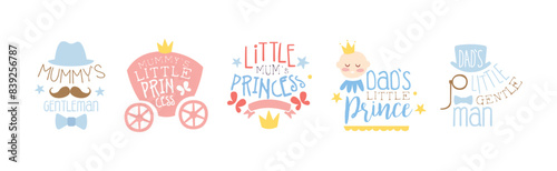 Little Princess and Gentleman Prints for Infant Girl and Boy Room Or Clothing Design logo Template Vector Set