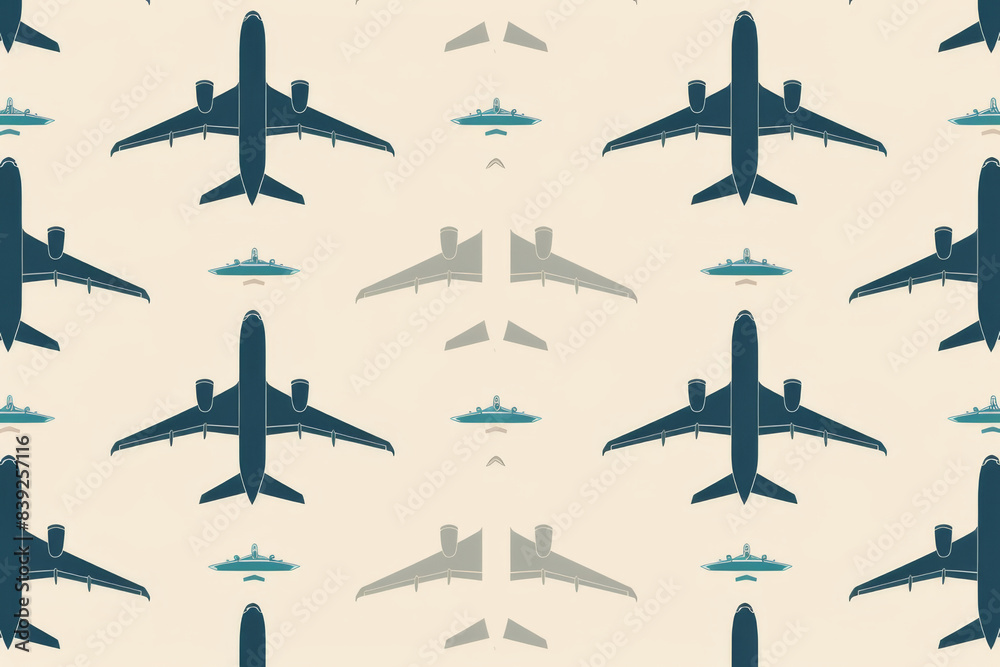 A colorful pattern of various airplane illustrations arranged in a seamless, repeating design on a light background. A colorful pattern of various airplane illustrations arranged in a seamless, repeating design on a light background.