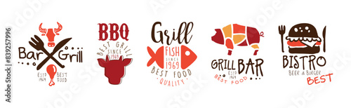 Grill Food Bistro Logo and Label Design Template Vector Set