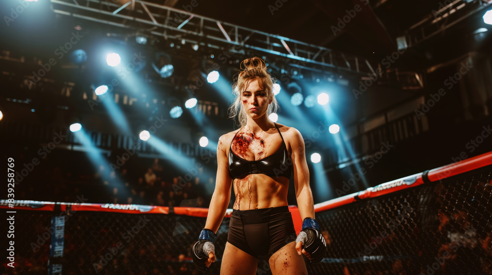 Female martial arts fighter in a ring