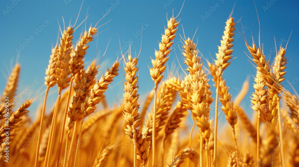 Wheat heads close-up, low point of view Wheat heads close-up, low point of view