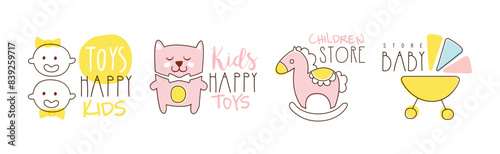 Kids Shop and Store Promo Logo and Label Vector Set