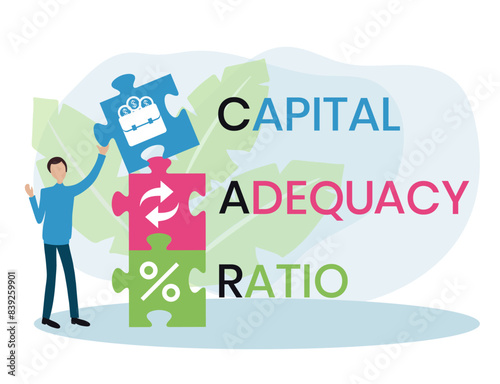 CAR. CAPITAL ADEQUACY RATIO acronym. Concept with keyword and icons. Flat vector illustration. Isolated on white.