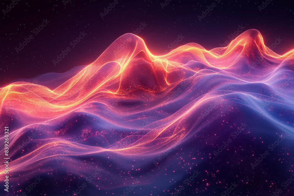 Obraz premium Abstract flowing neon wave purple background, ai technology