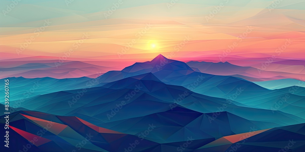Polygonal Sunset Mountain Landscape Polygonal Sunset Mountain Landscape