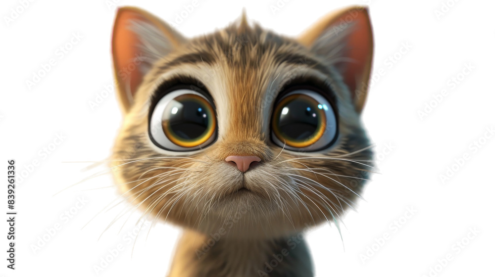 A close-up of an animated cat with large, expressive eyes looking upwards A close-up of an animated cat with large, expressive eyes looking upwards