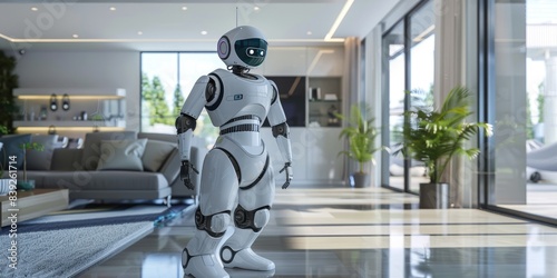 Friendly Home Robot in Modern Living Room