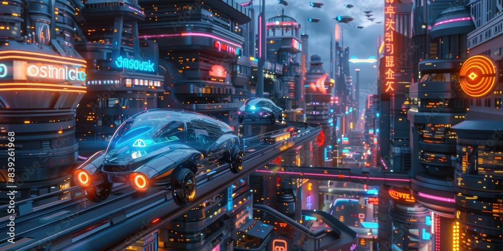 Cyberpunk City with Hovering Cars Cyberpunk City with Hovering Cars