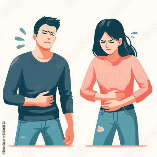 illustration of a man and a woman both experiencing stomach pain