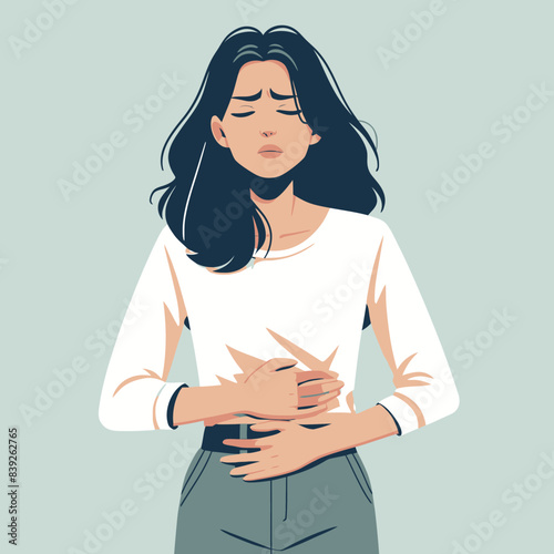 cartoon of a woman with a stomachache