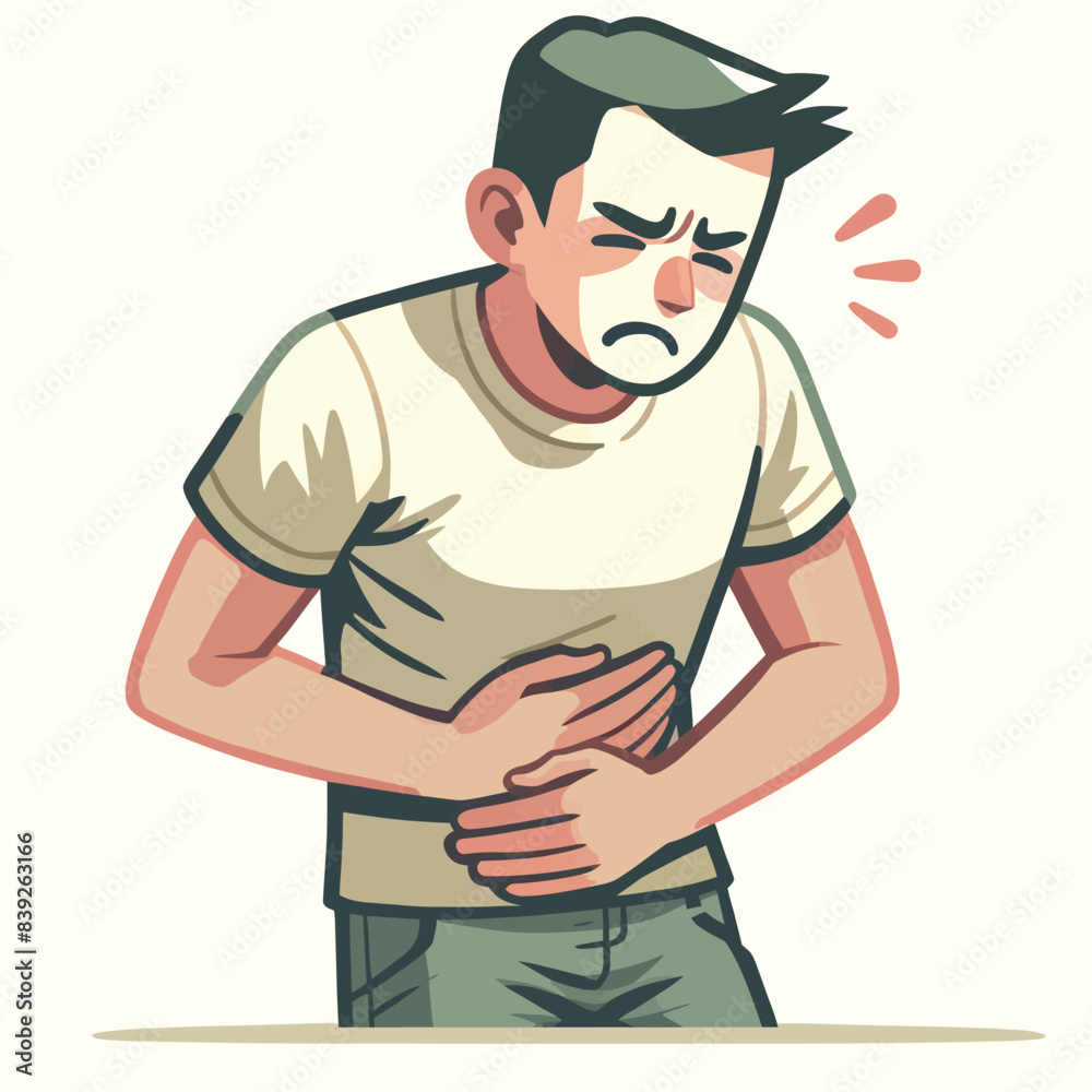 Illustration of a man experiencing stomach pain Illustration of a man experiencing stomach pain