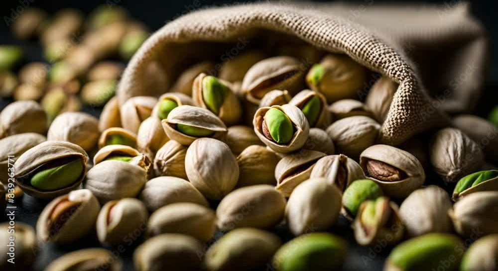 close up of pistachio nuts in a bag