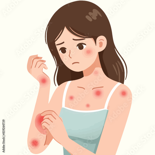 Illustration of a woman itching from an insect bite