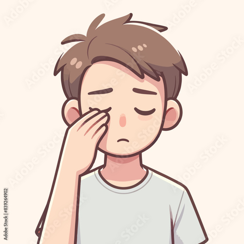 cartoon of a man rubbing his eyes
