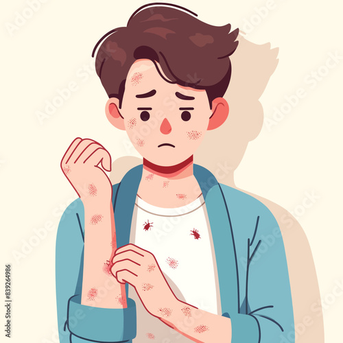 Illustration of a man itching from an insect bite