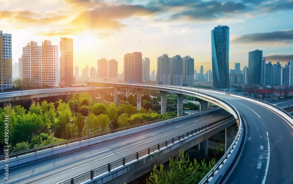 Highway overpass motion blur with city background which is very impressive Highway overpass motion blur with city background which is very impressive